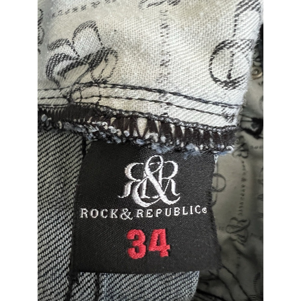 Rock & Republic Men's Size 34 Blue Denim Button-Fly Studded Straight Leg Jeans‎ - Picture 4 of 5